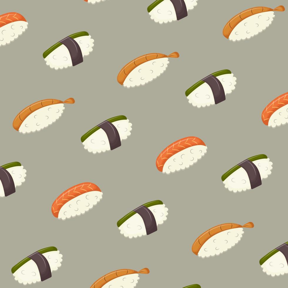 Nahtloses Muster auf grünem Hintergrund mit japanischem Sushi. traditionelle asiatische küche. Vektor-Illustration. hintergrund, flyer, plakat, textil, drucksachen. vektor
