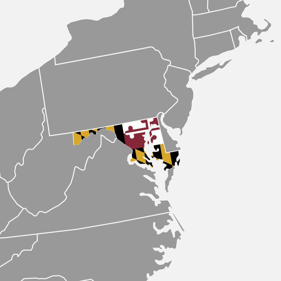 maryland stat Karta med flagga. vektor illustration.