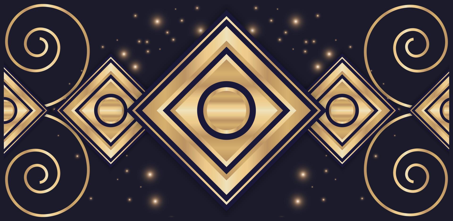 rektangel former mörk blå och guld med spiral ornament vektor