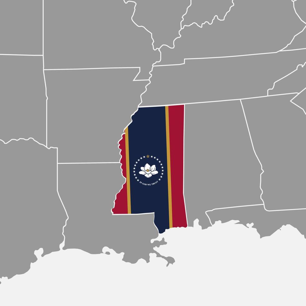 Mississippi-Staatskarte mit Flagge. Vektor-Illustration. vektor
