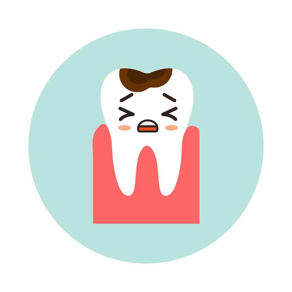 flache illustration mit karies, kawaii emotion. zahnpflege, zahnheilkundekonzept. medizinische Behandlung. vektor