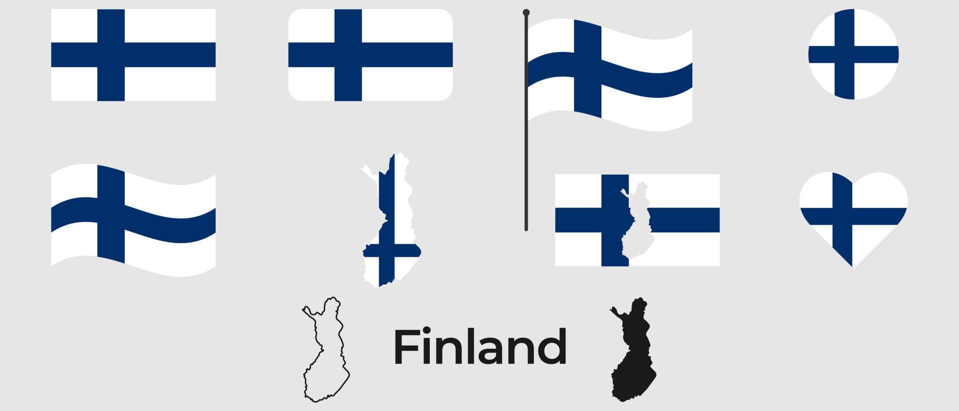 Flagge von Finnland. Silhouette von Finnland. Nationales Symbol. vektor
