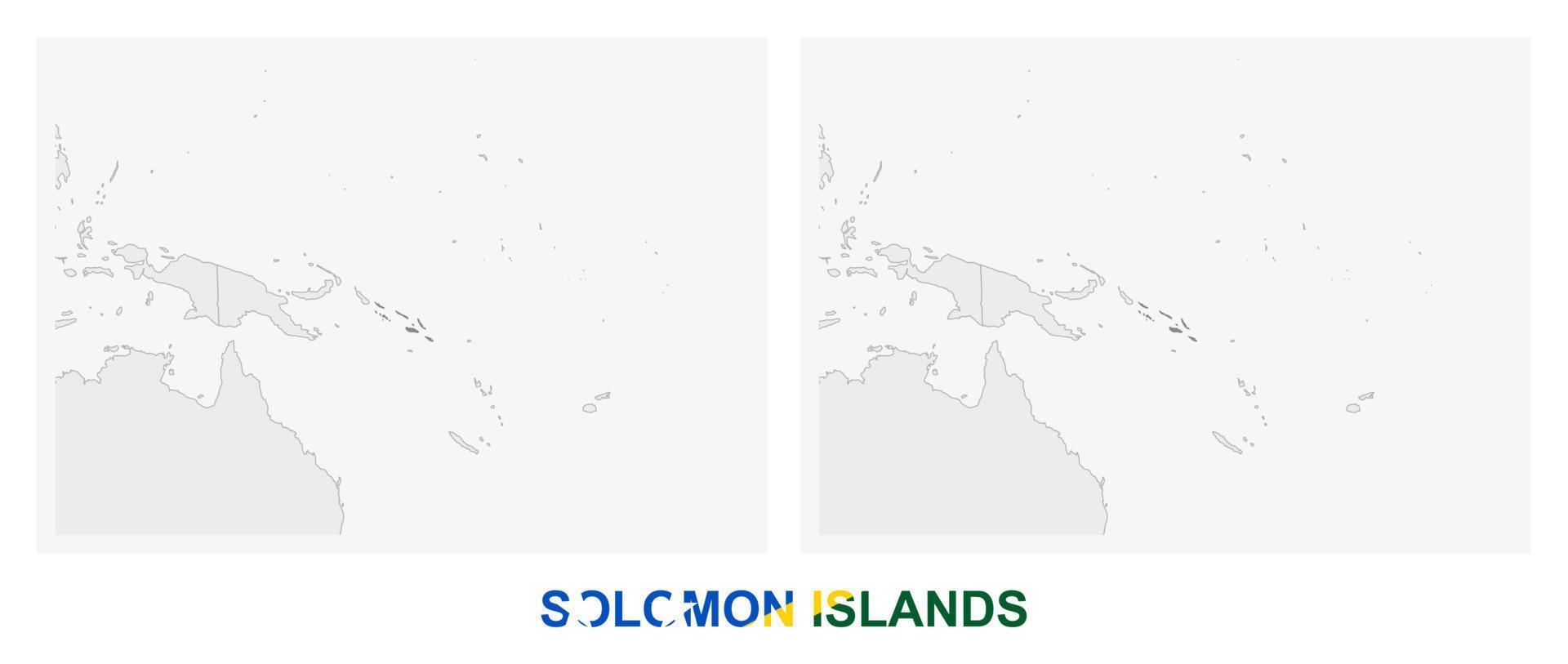 zwei Versionen der Karte der Salomonen, mit der Flagge der Salomonen und dunkelgrau hervorgehoben. vektor