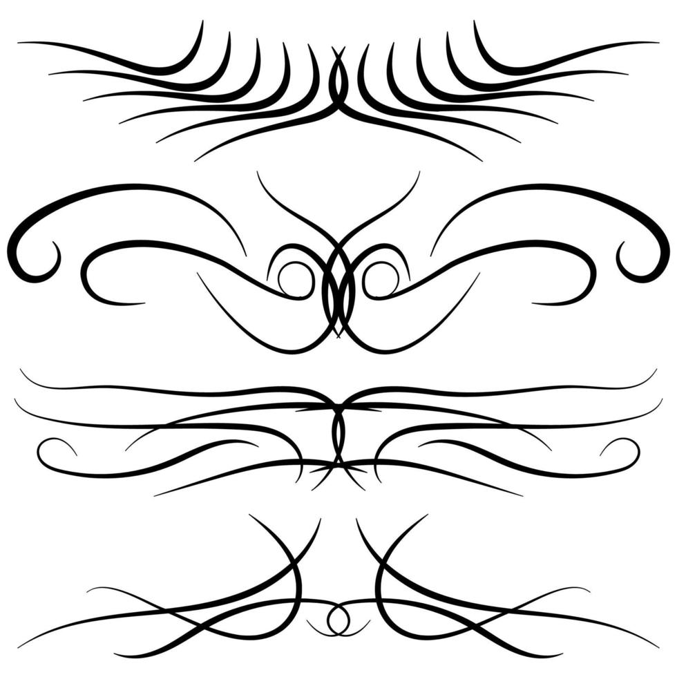 uppsättning av årgång dekorativ lockar, virvlar, monogram och calligraphic gränser. linje teckning design element i svart Färg på vit bakgrund. vektor illustration.