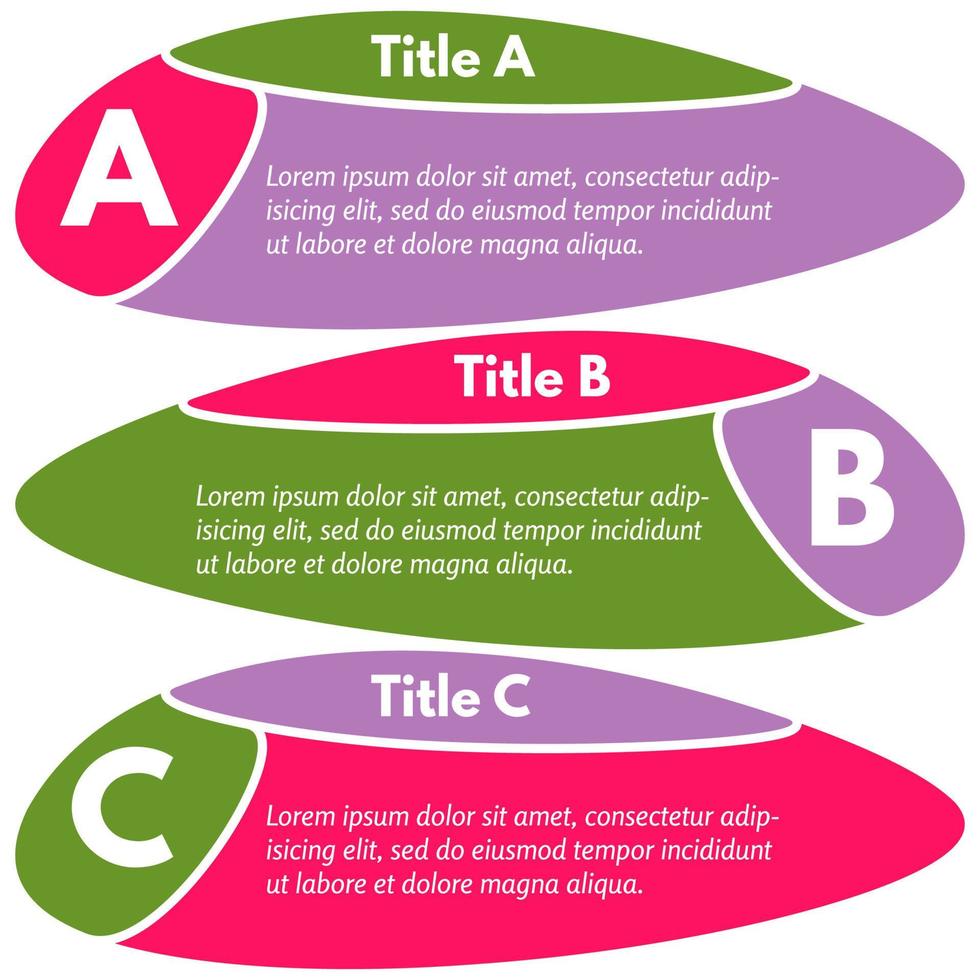 uppsättning av tre horisontell färgrik alternativ banderoller. steg förbi steg infographic design mall. vektor illustration