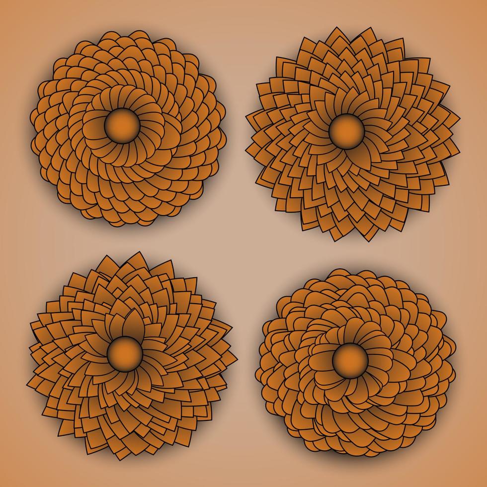Set aus vier orangefarbenen Chrysanthemen vektor