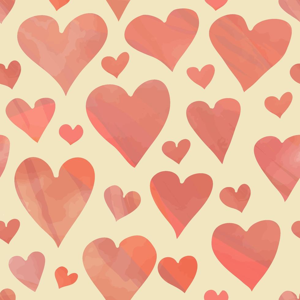 vattenfärg målad rosa hjärtan, vektor sömlös mönster. valentines dag symbol, design för utskrift och textilier