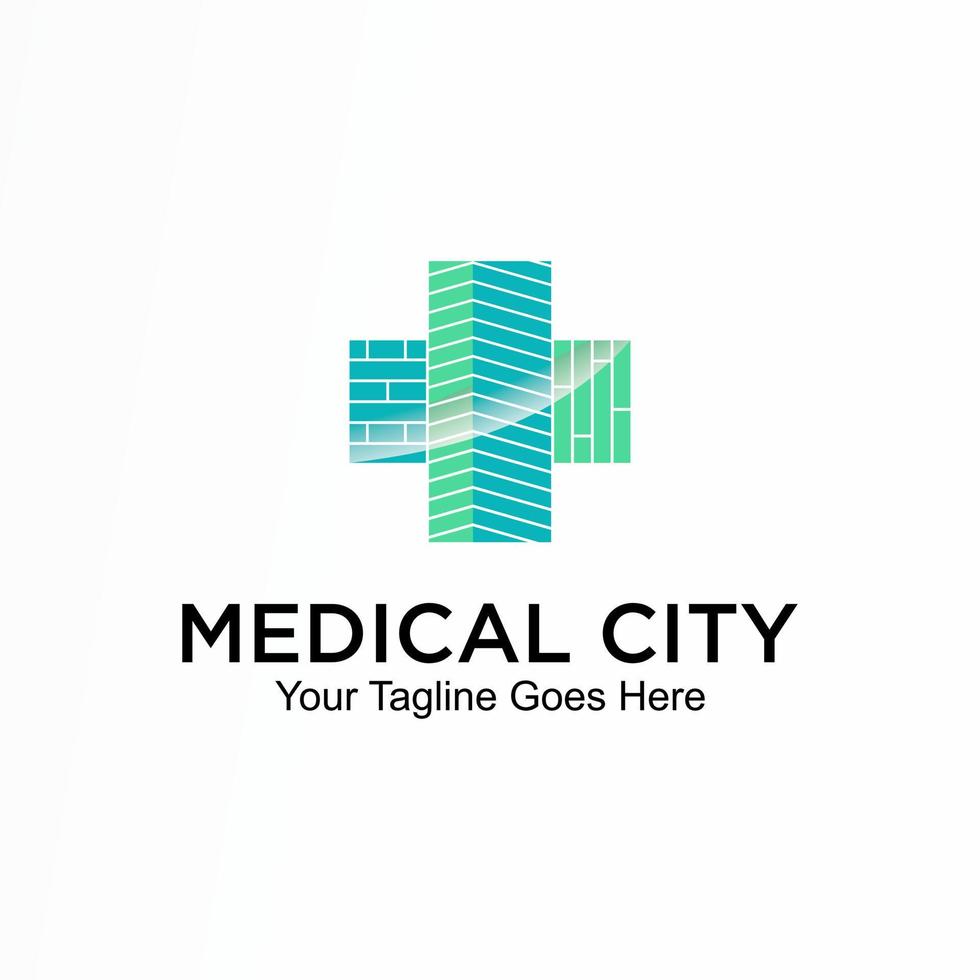 Einfaches Plus- oder Kreuzsymbol und Gebäudebild Grafiksymbol Logo Design abstraktes Konzept Vektorbestand. kann als Corporate Identity in Bezug auf Gesundheit oder Krankenhaus verwendet werden vektor