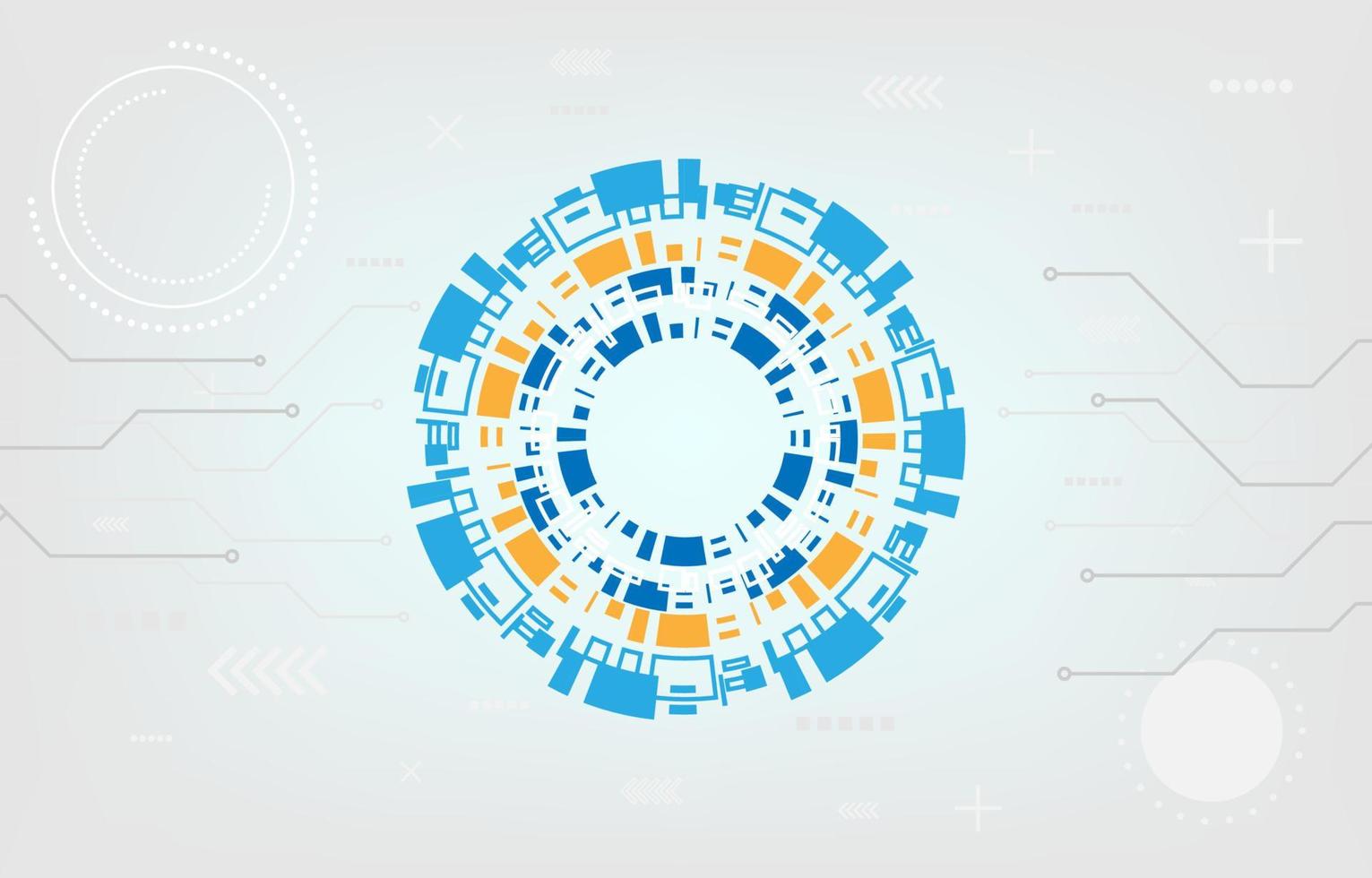 abstrakt cirkel digital teknologi bakgrund. trogen strukturera element kommunikation innovation begrepp design. abstrakt strukturera mönster teknologisk bakgrund med olika hi-tech element. vektor