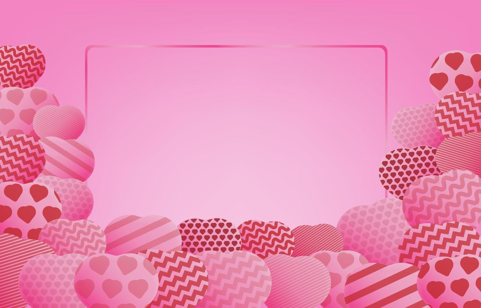 valentinstagplakat oder banner mit verschiedenen herzen und leerem quadratischem rahmen auf rosa hintergrund. design für werbung und einkaufsvorlage. hintergrund für liebes- und valentinstagkonzept. vektor