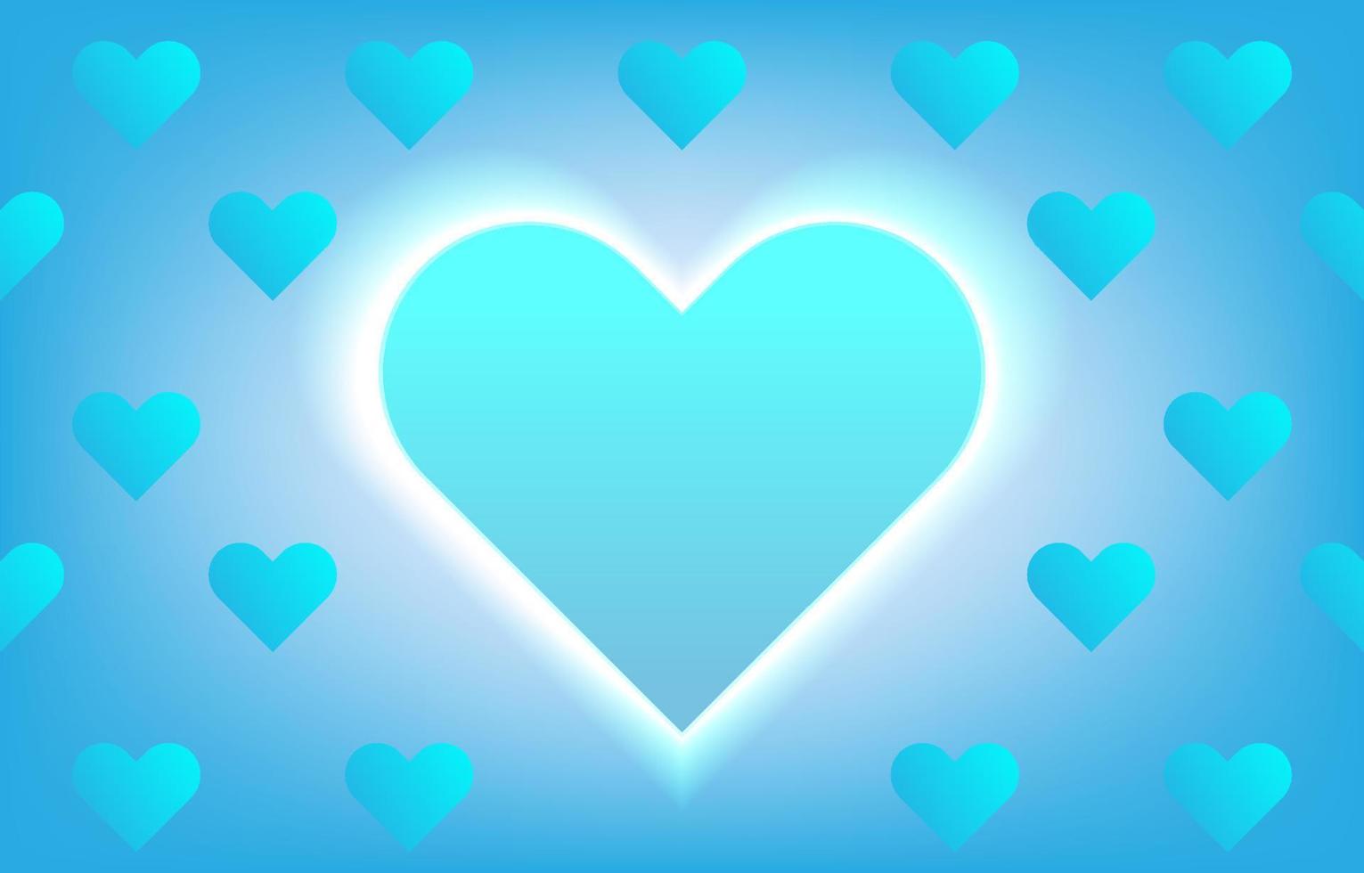 hellblaue Herzen. Neon-Herz-Symbol. leuchtendes Herzzeichen auf blauem Hintergrund. designelemente für einen glücklichen valentinstag. bereit für ihr design, grußkarte, banner, geburtstag. Vektor-Illustration. vektor