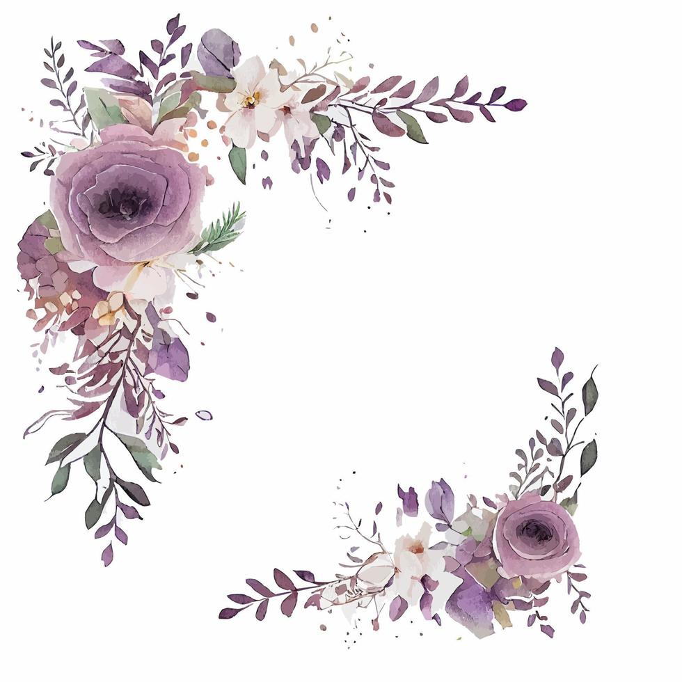 süßer aquarellrahmen mit violetten blumen vektor