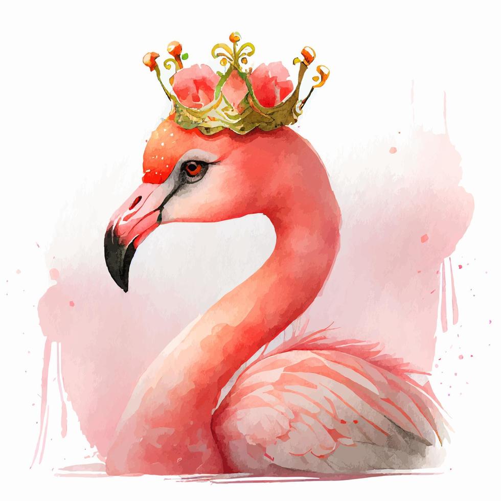 söt vattenfärg rosa flamingo prinsessa vektor