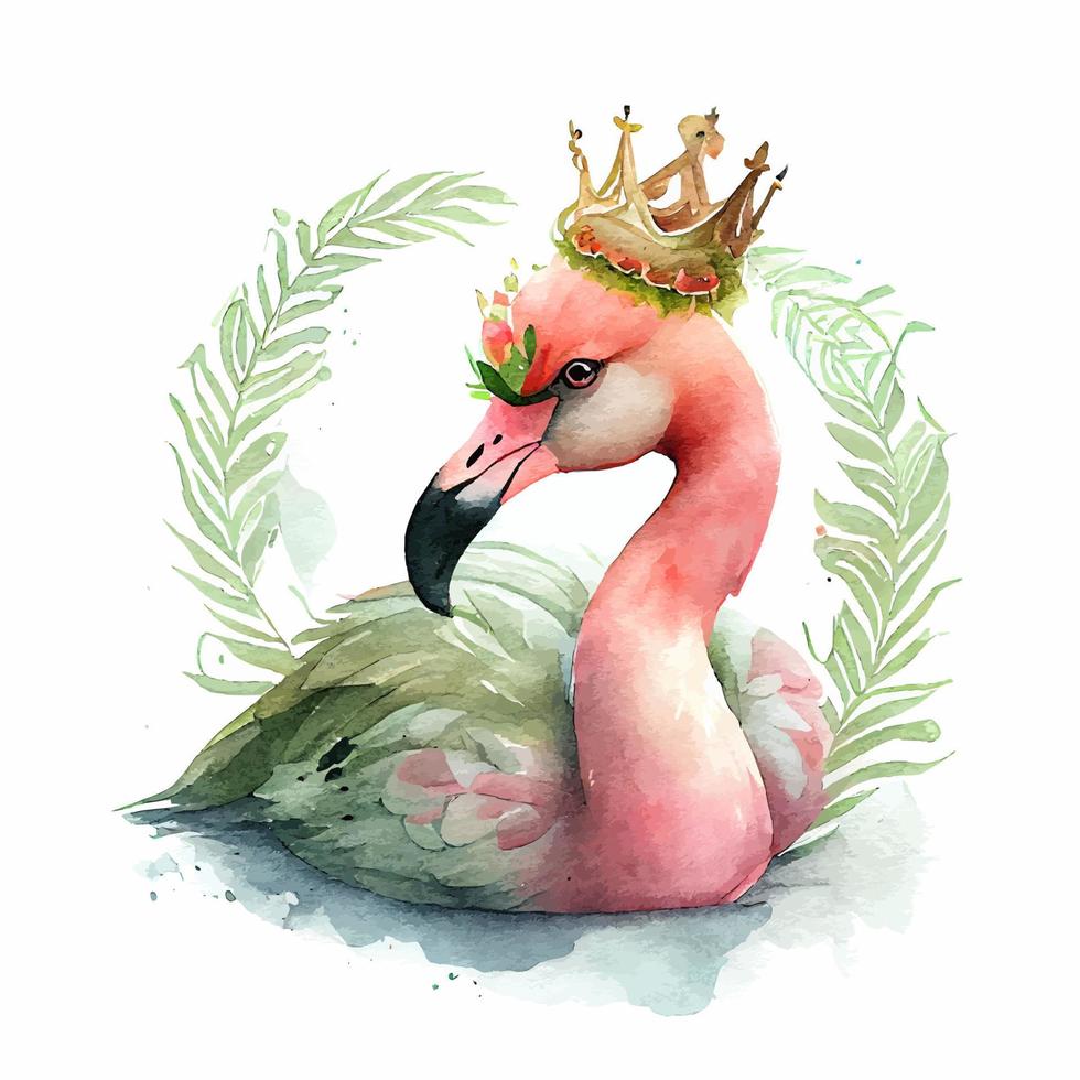 söt vattenfärg rosa flamingo prinsessa vektor