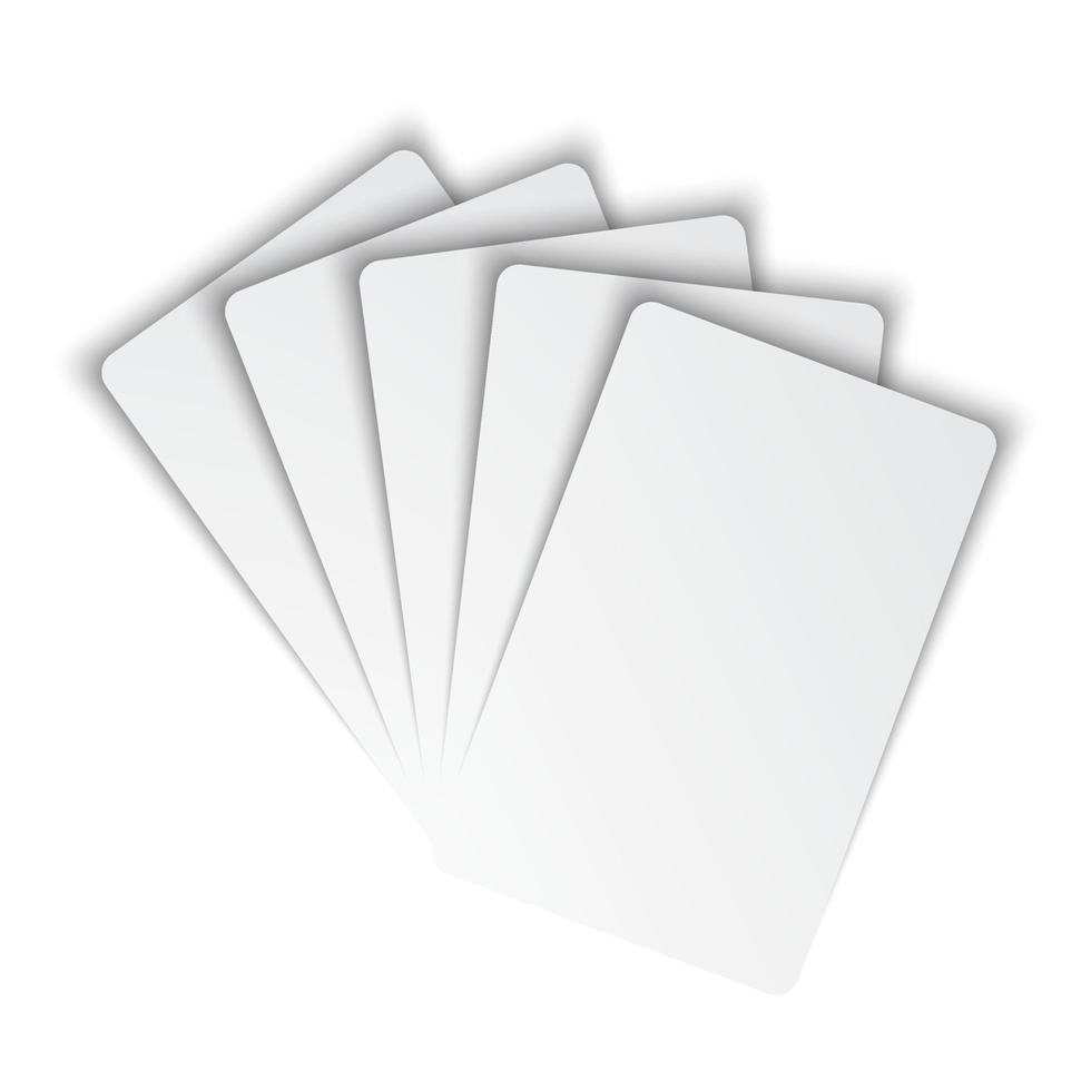 fem tom spelar kort mockup. vit kort på vit bakgrund. poker begrepp. vektor illustration