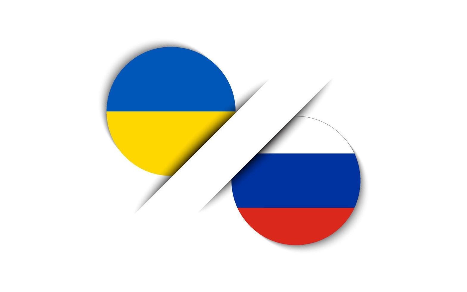 zwei ukrainische und russische Aufkleber. Flagge der Ukraine und Russlands. ukrainisches symbol für unabhängigkeit und freiheit. einfache Symbole mit Flaggen isoliert auf weißem Hintergrund vektor