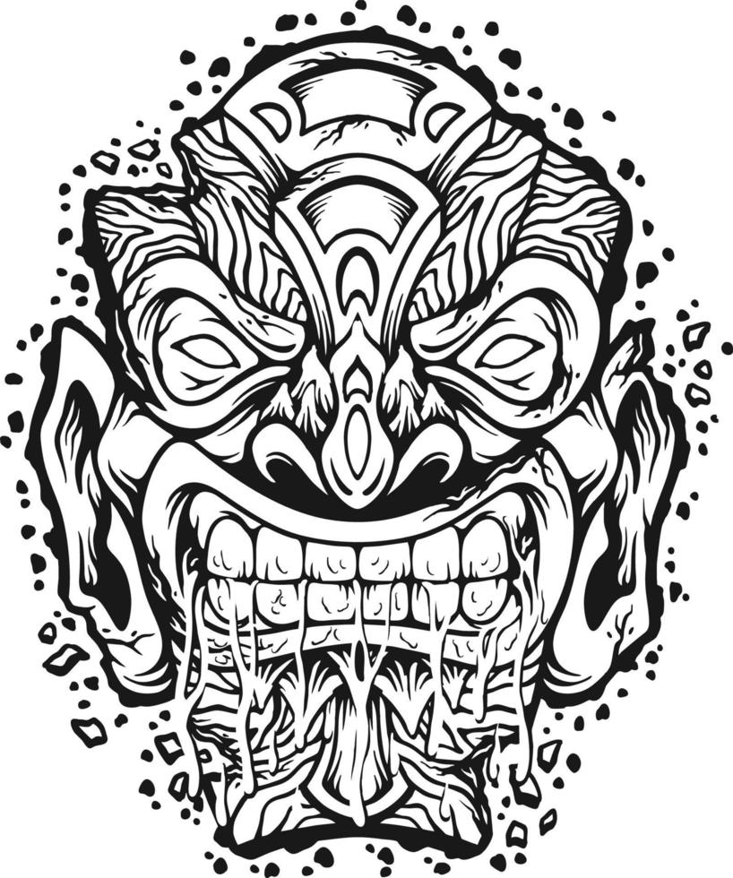 monster tiki hawaiianisches tropisches maskenmaskottchen monochrome vektorillustrationen für ihr arbeitslogo, maskottchenwaren-t-shirt, aufkleber- und etikettendesigns, poster, grußkartenwerbegeschäft vektor