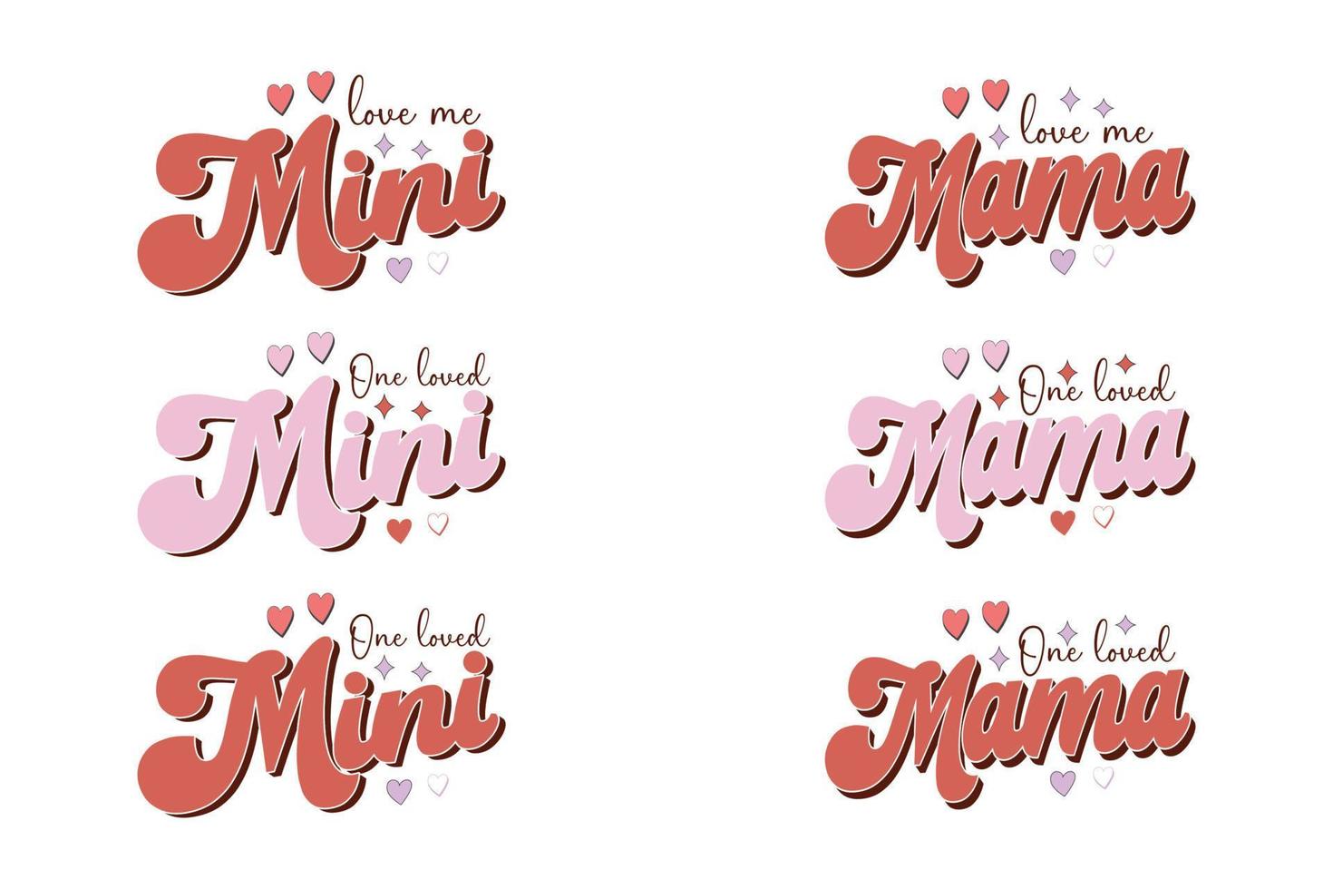 Mama Mini Valentines Retro-Sublimationsdesign für T-Shirts, Karten, Rahmengrafiken, Handyhüllen, Taschen, Tassen, Aufkleber, Becher, Druck usw. vektor