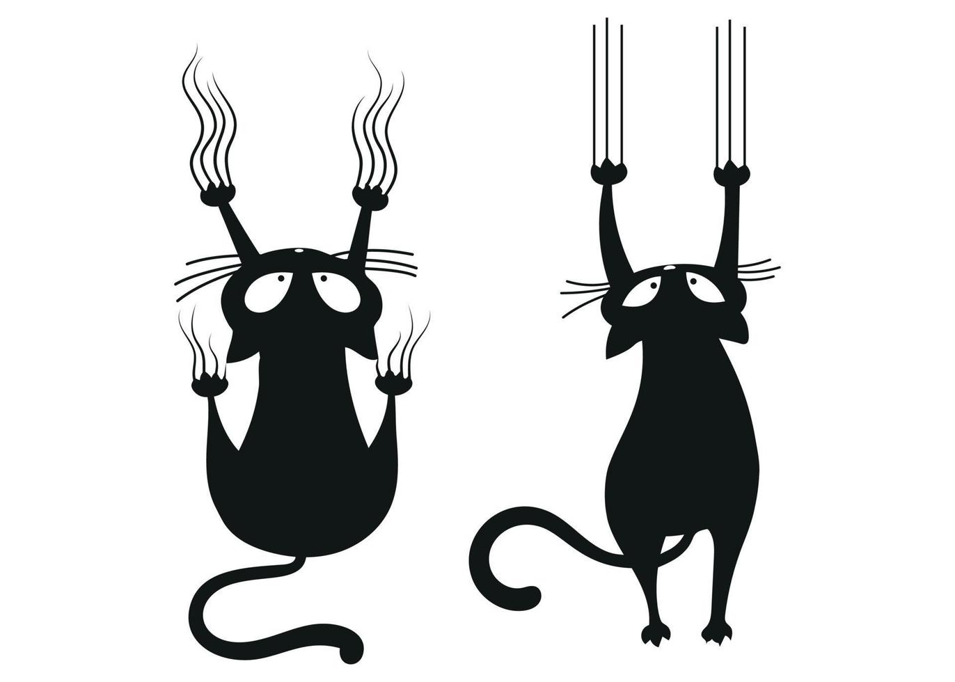 rolig svart katt hängande på de vägg kattdjur hand dragen illustration isolerat vektor