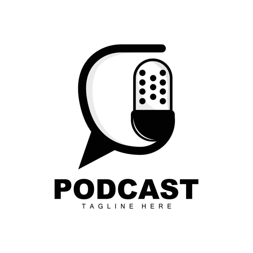 podcast logotyp, vektor, headsetet och chatt, enkel årgång mikrofon design vektor
