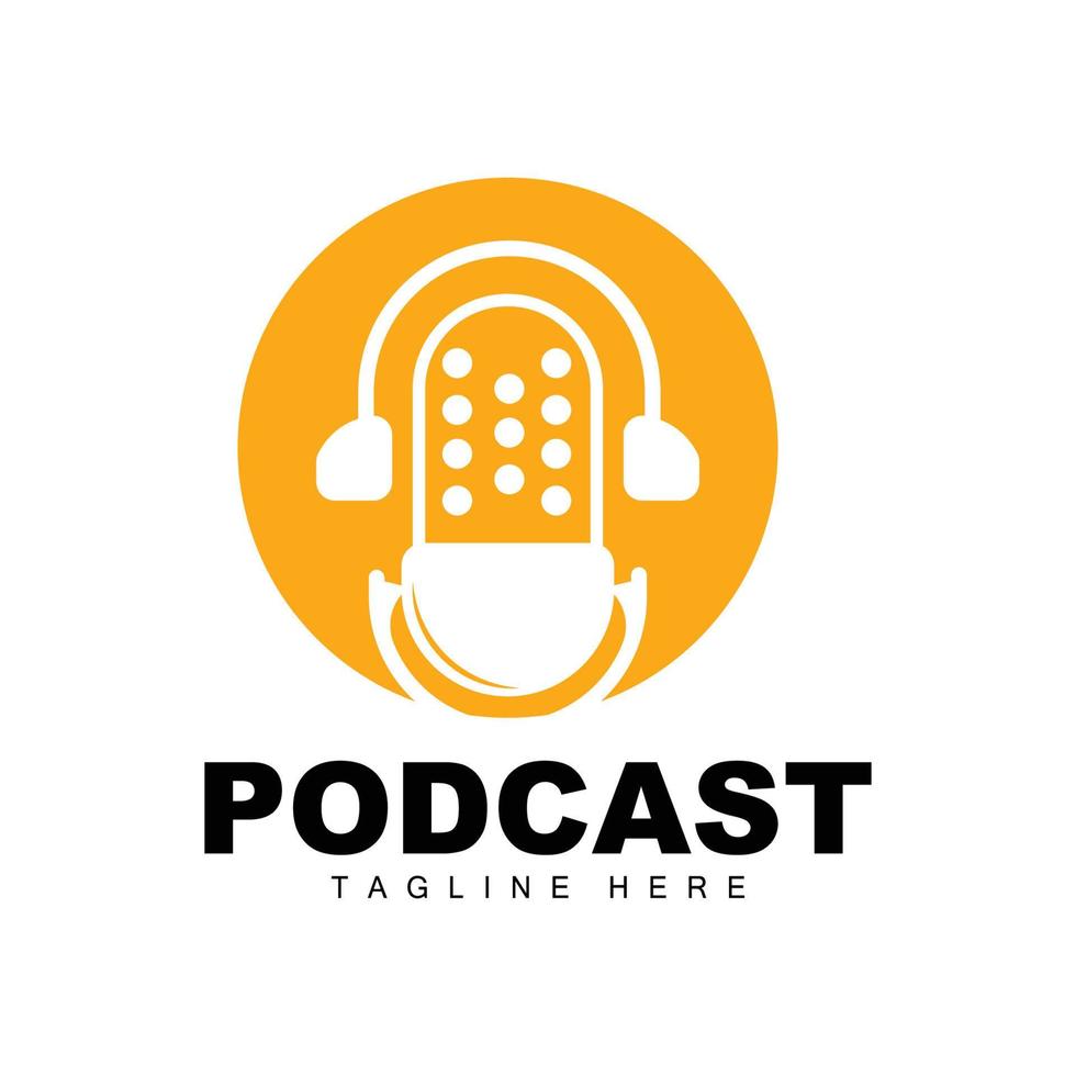 podcast logotyp, vektor, headsetet och chatt, enkel årgång mikrofon design vektor