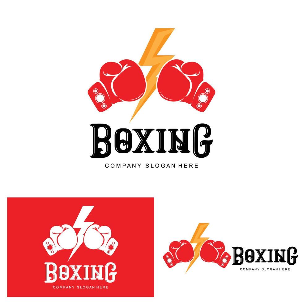 Boxhandschuhe-Logo-Design, Wrestling-Ring-Kämpfer-Kunstvektorillustration vektor