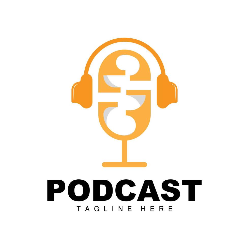 Podcast-Logo, Vektor, Headset und Chat, einfaches Vintage-Mikrofondesign vektor