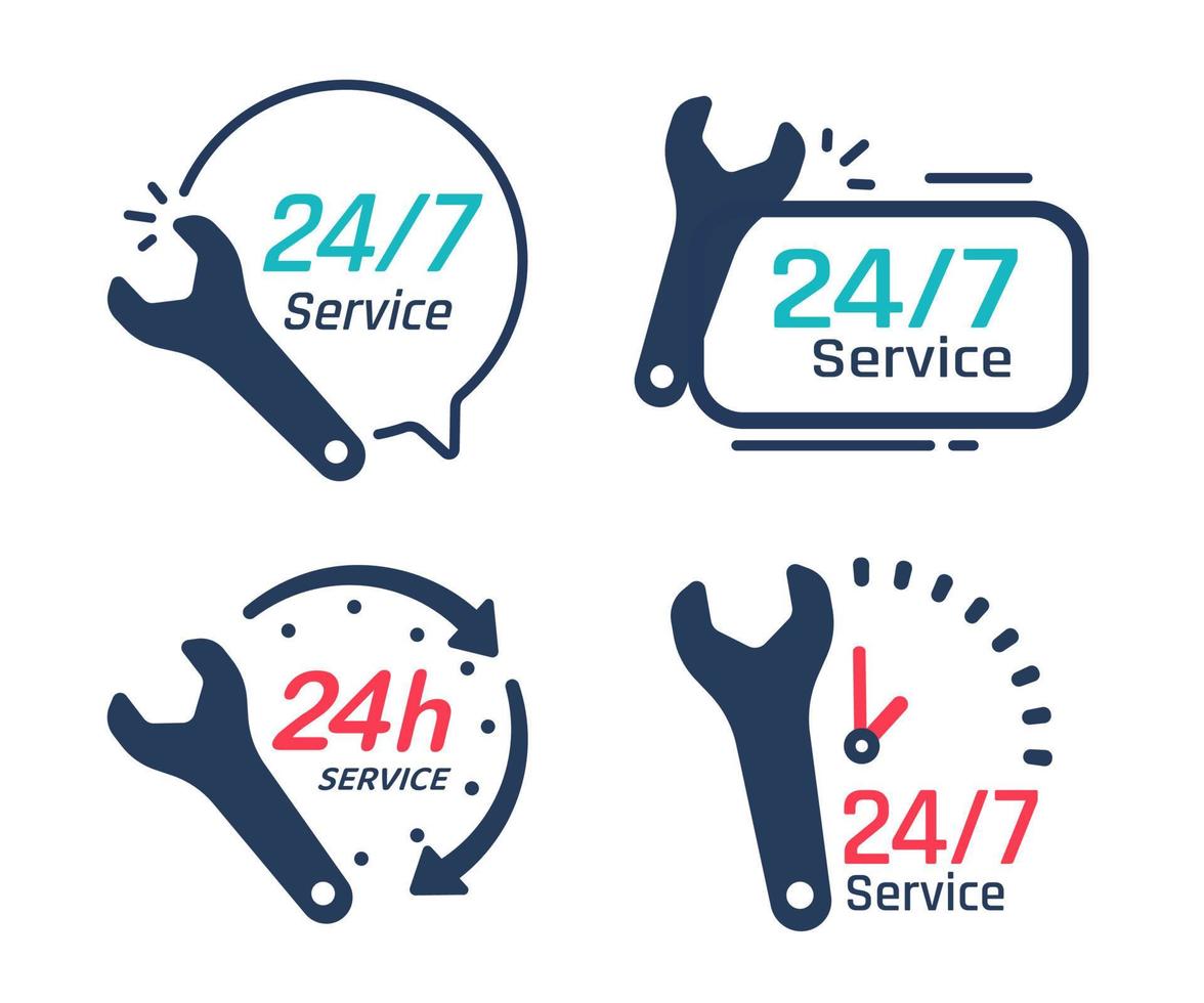 24-Stunden-Service-Symbol. Sprechblasen. telefonische Beratung bei Kundenproblemen. vektor