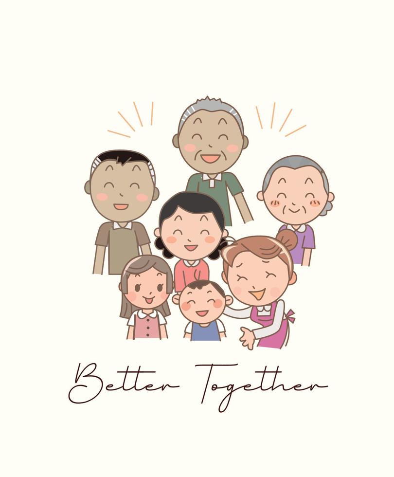 tecknad serie Lycklig familj karaktär vektor, bättre tillsammans med familj. vektor
