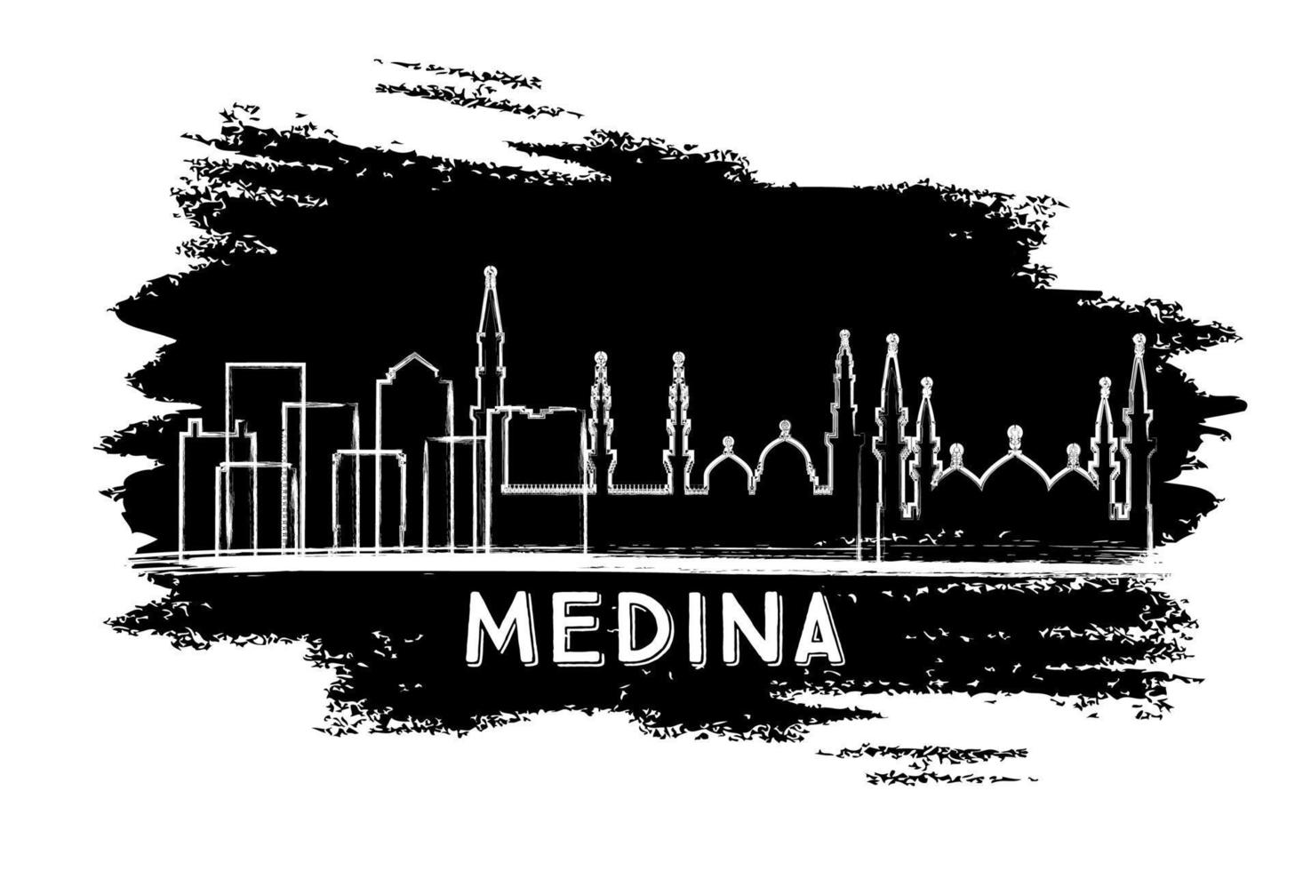 medina saudi-arabien stadt skyline silhouette. handgezeichnete Skizze. vektor