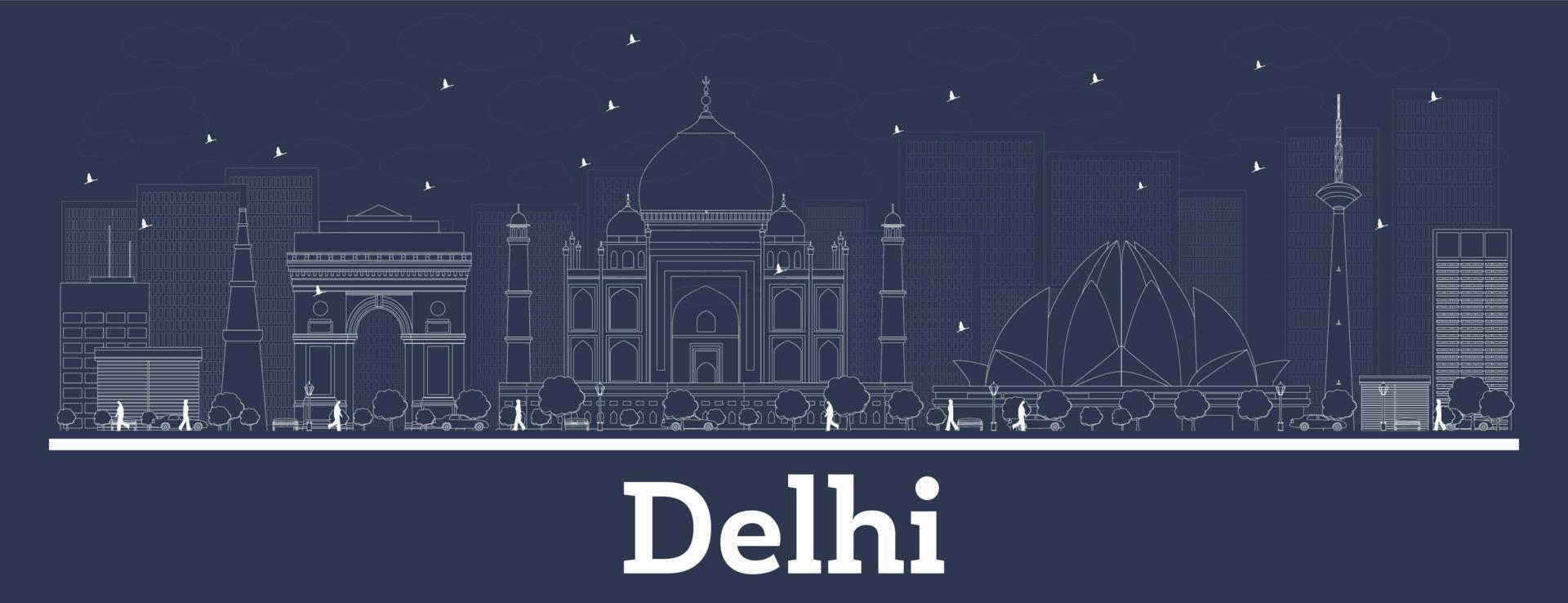 översikt delhi Indien stad horisont med vit byggnader. vektor
