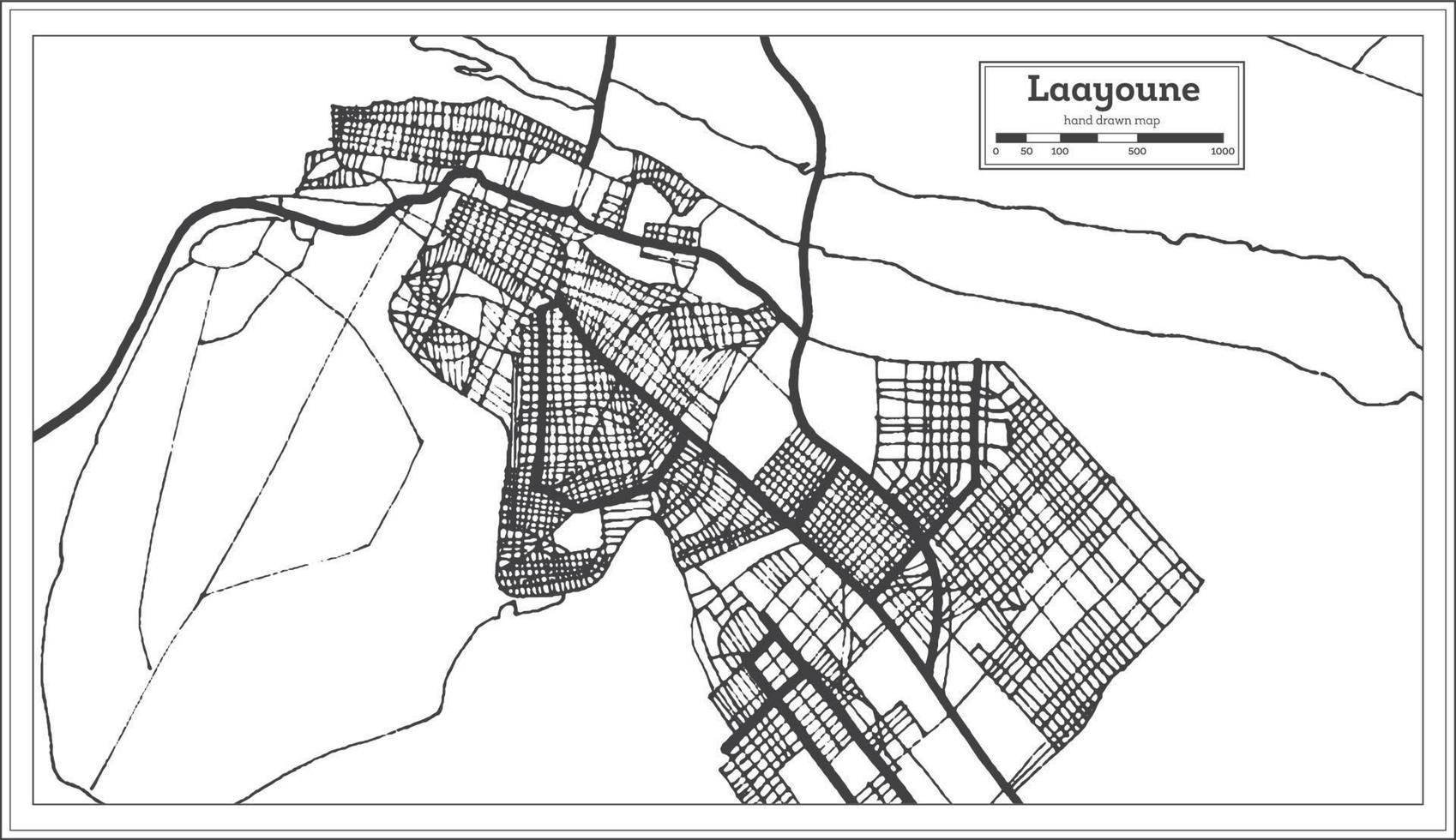 laayoune sahara stadtplan in schwarz-weißer farbe. Übersichtskarte. vektor