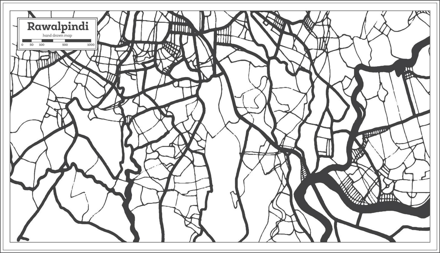 rawalpindi pakistan stadtplan im retro-stil in schwarz-weißer farbe. Übersichtskarte. vektor