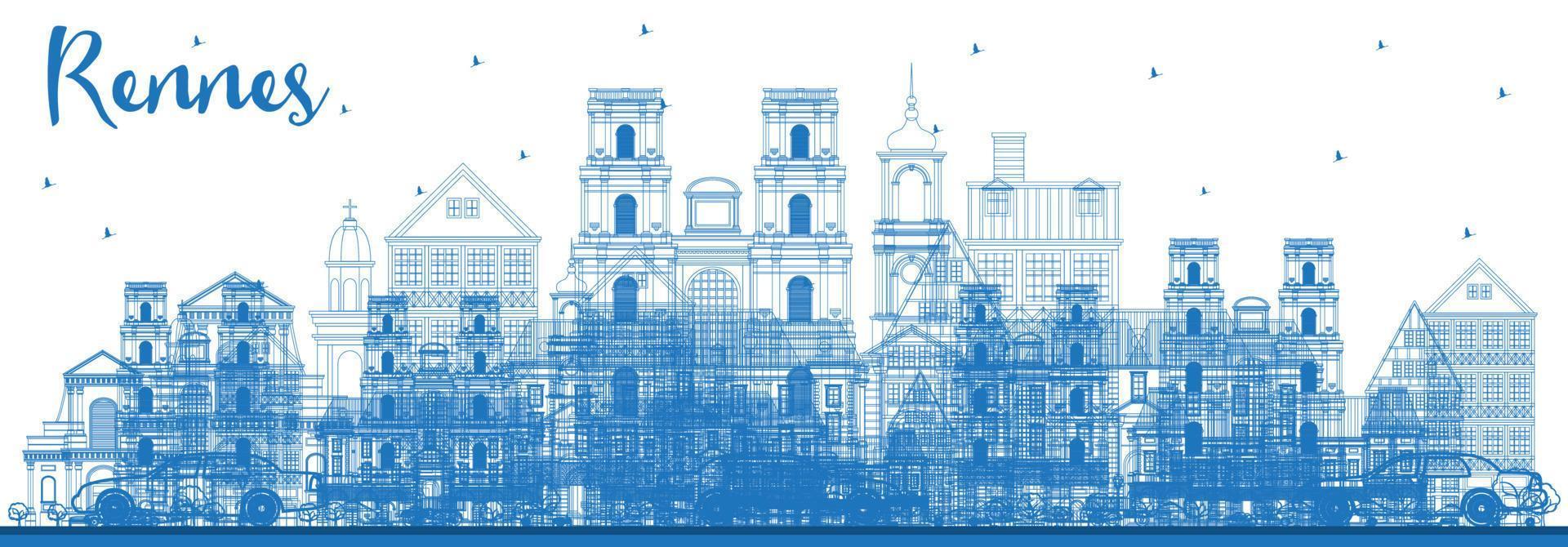 översikt rennes Frankrike stad horisont med blå byggnader. vektor