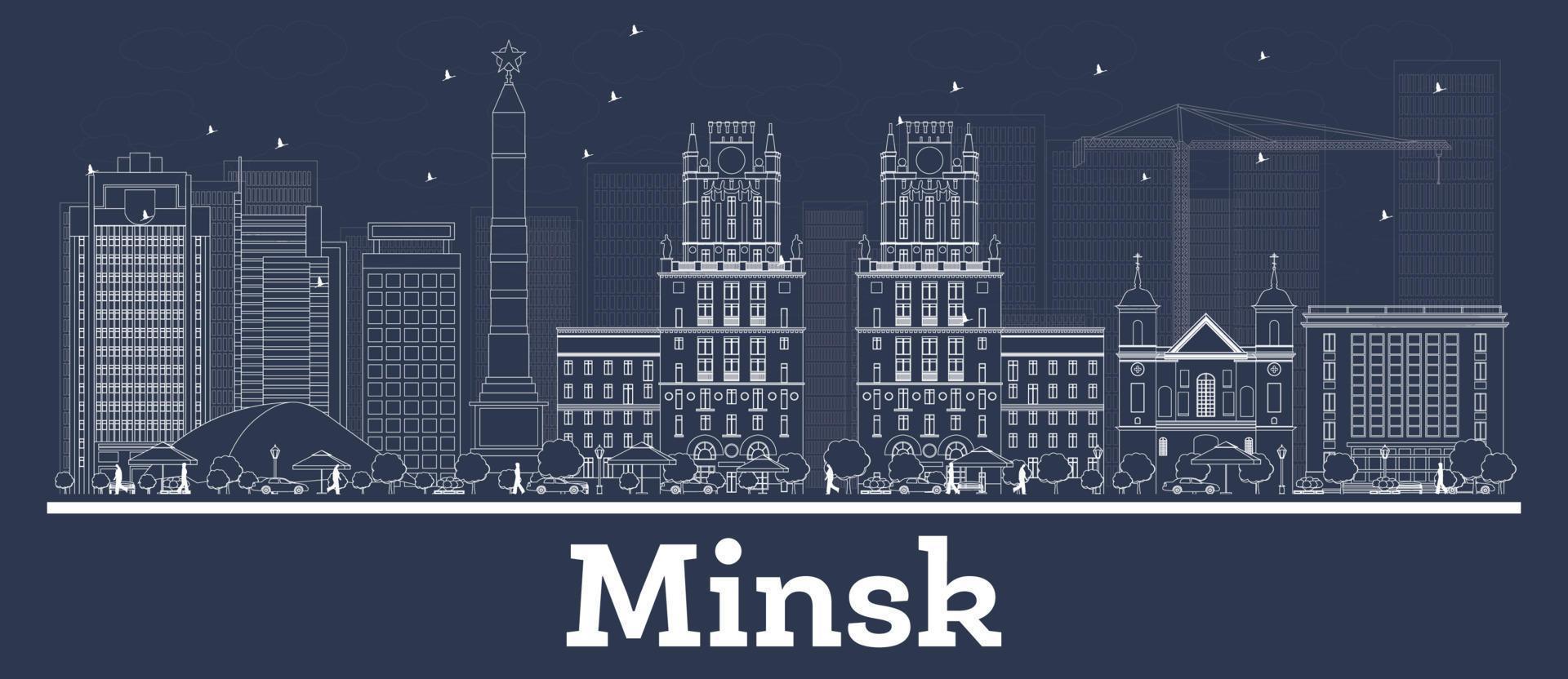 översikt minsk Vitryssland stad horisont med vit byggnader. vektor