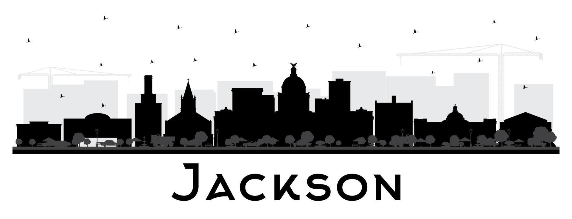 Jackson mississippi stad horisont silhuett med svart byggnader isolerat på vit. vektor