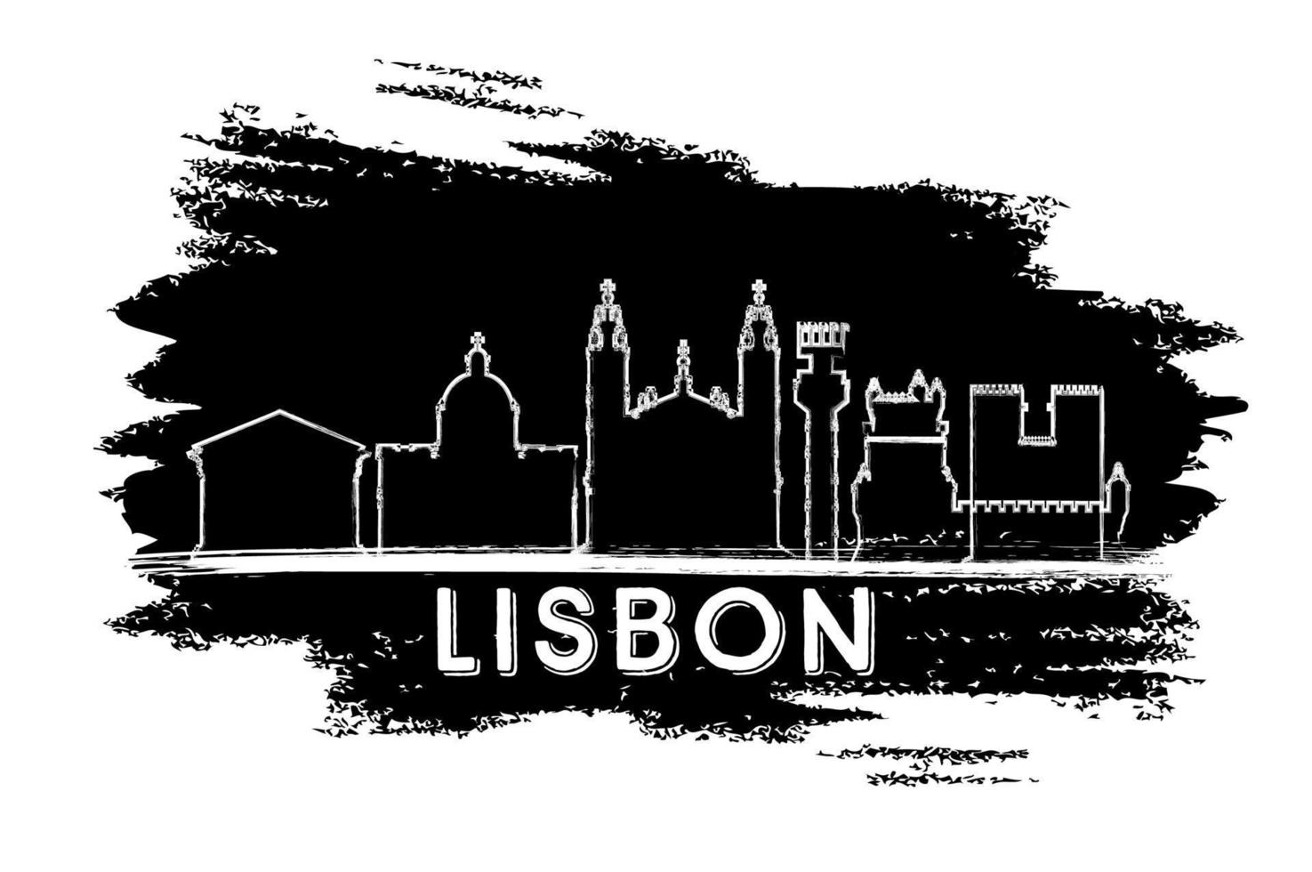 lissabon portugal stad horisont silhuett. hand dragen skiss. vektor