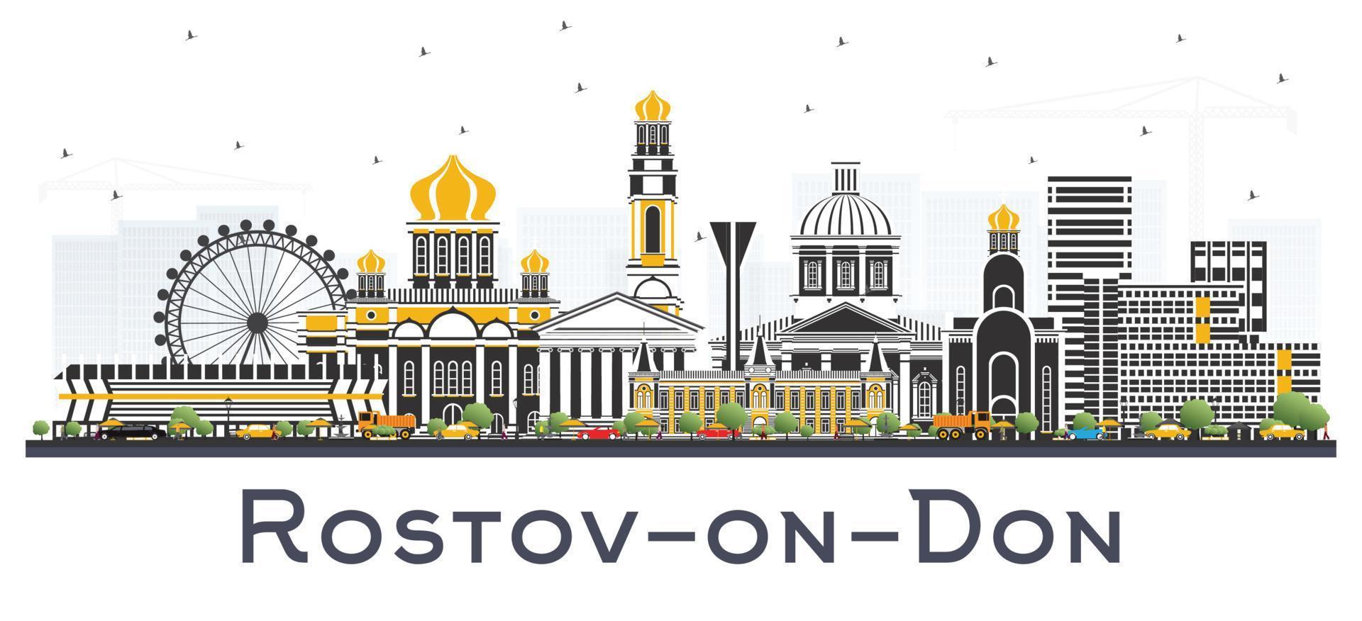 rostov-on-don ryssland stad horisont med Färg byggnader isolerat på vit. vektor