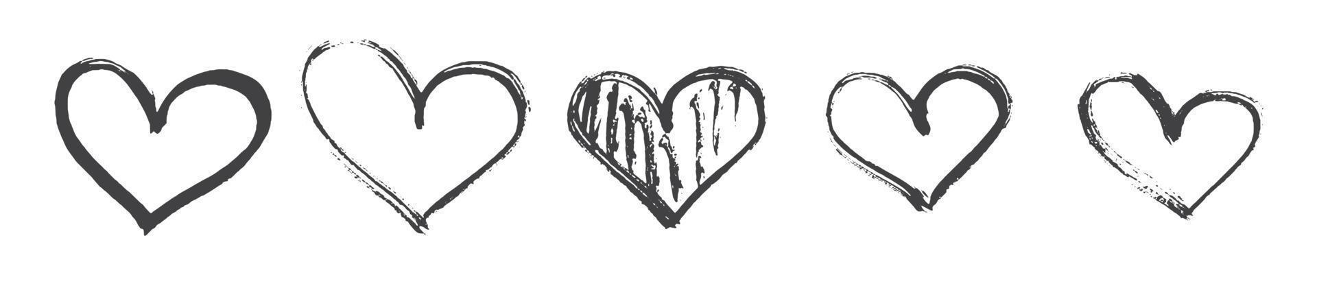 hand dragen kalligrafi hjärta uppsättning isolerat på vit bakgrund. vektor