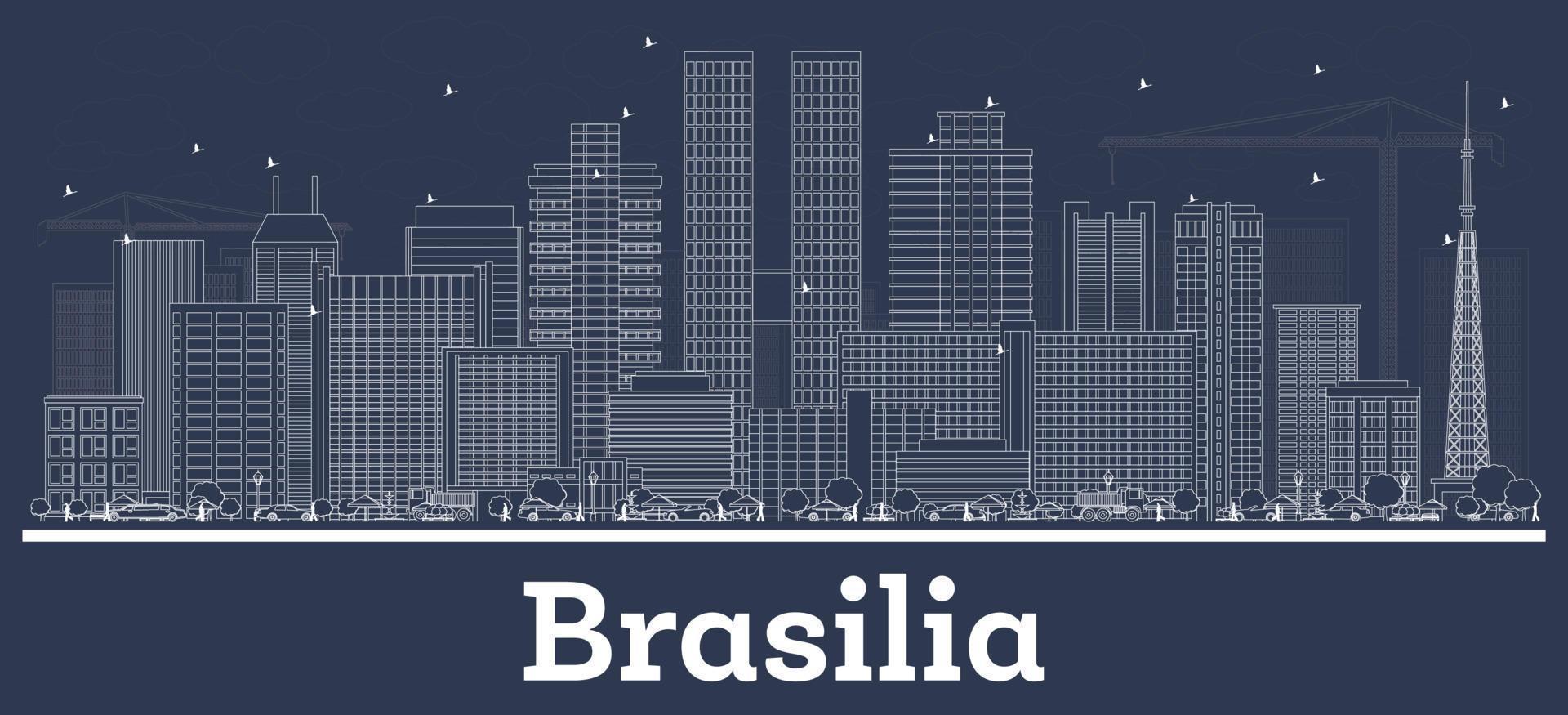 skizzieren sie die skyline von brasilia brasilien mit weißen gebäuden. vektor