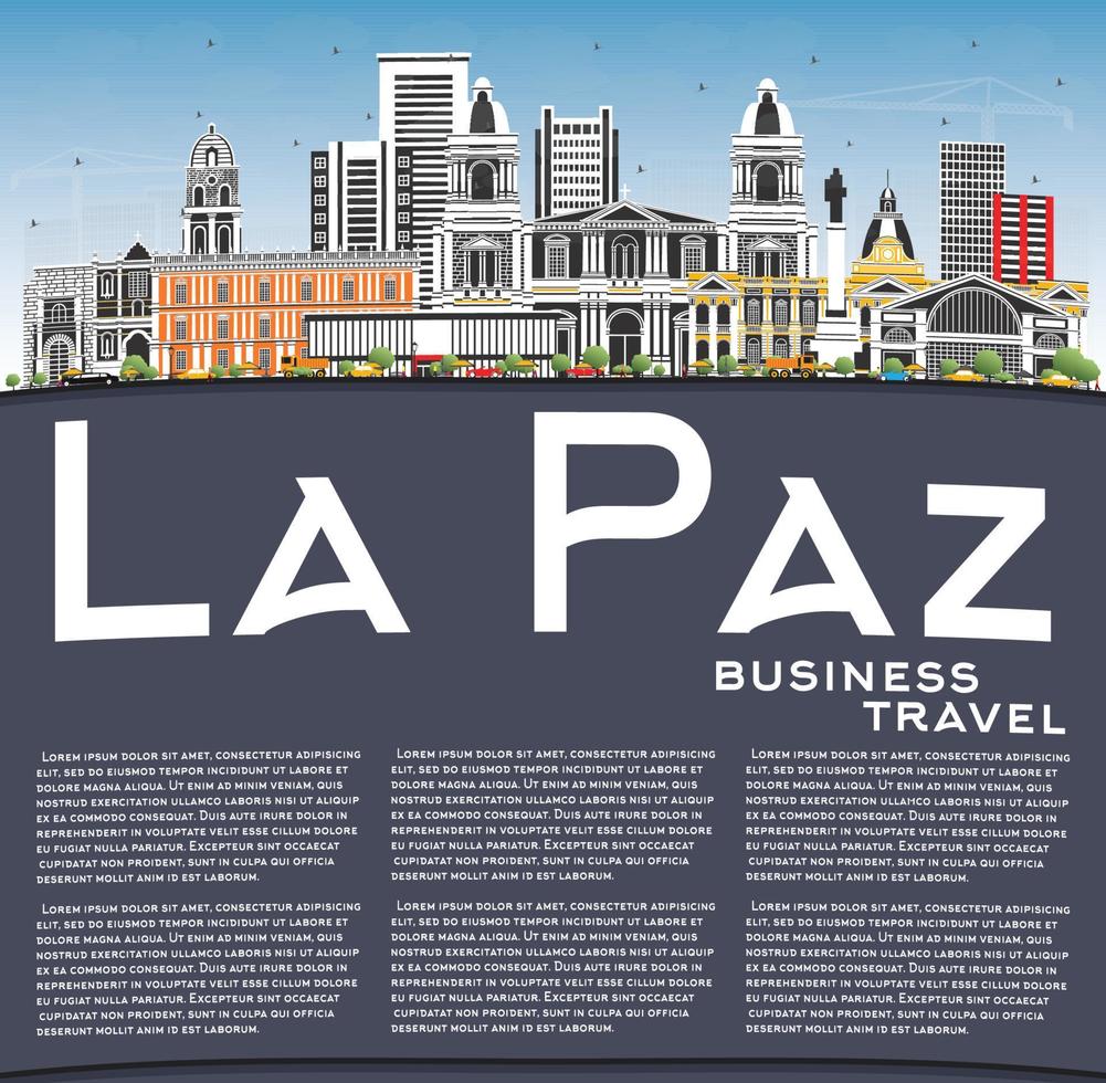 la paz bolivia city skyline mit farbigen gebäuden, blauem himmel und kopierraum. vektor