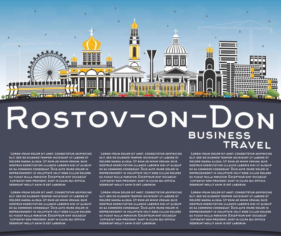 rostov-on-don russland stadtskyline mit farbigen gebäuden, blauem himmel und kopierraum. vektor