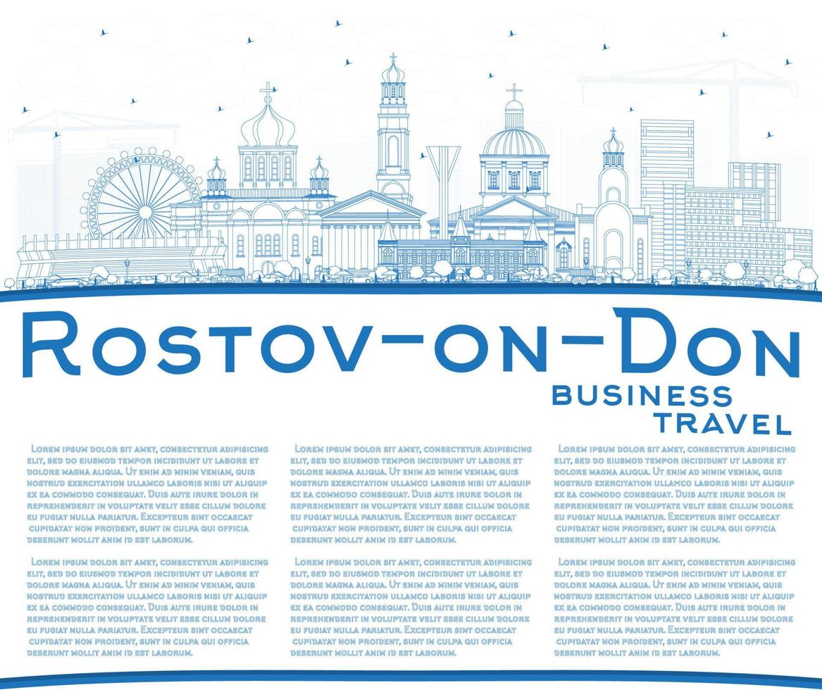 skizzieren sie die skyline der stadt rostov-on-don russland mit blauen gebäuden und kopierraum. vektor
