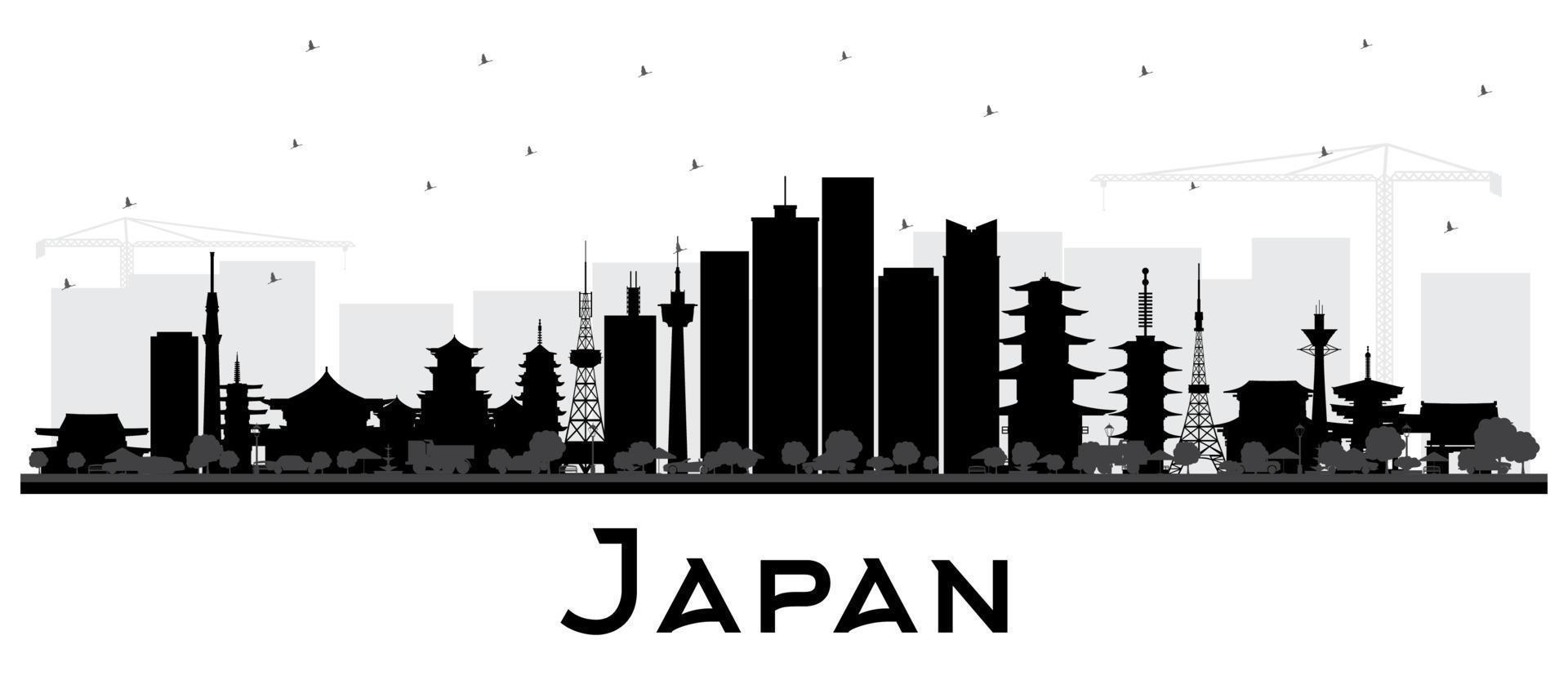 japan city skyline silhouette mit schwarzen gebäuden isoliert auf weiß. vektor