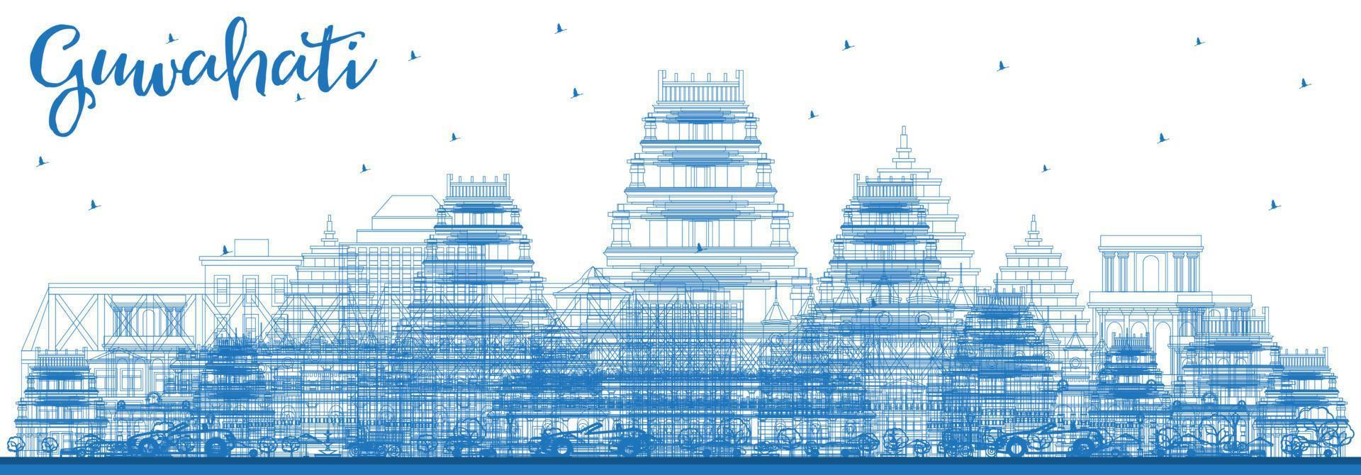 översikt guwahati Indien stad horisont med blå byggnader. vektor