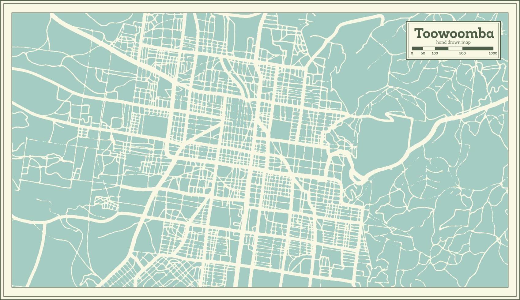 Toowoomba Australien Stadtplan im Retro-Stil. Übersichtskarte. vektor