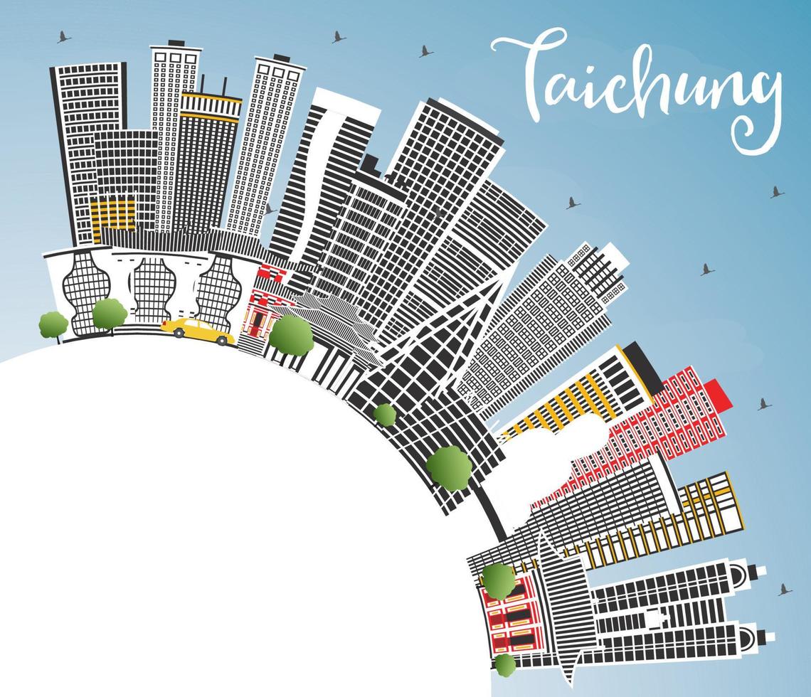 taichung taiwan city skyline mit grauen gebäuden, blauem himmel und kopierraum. vektor