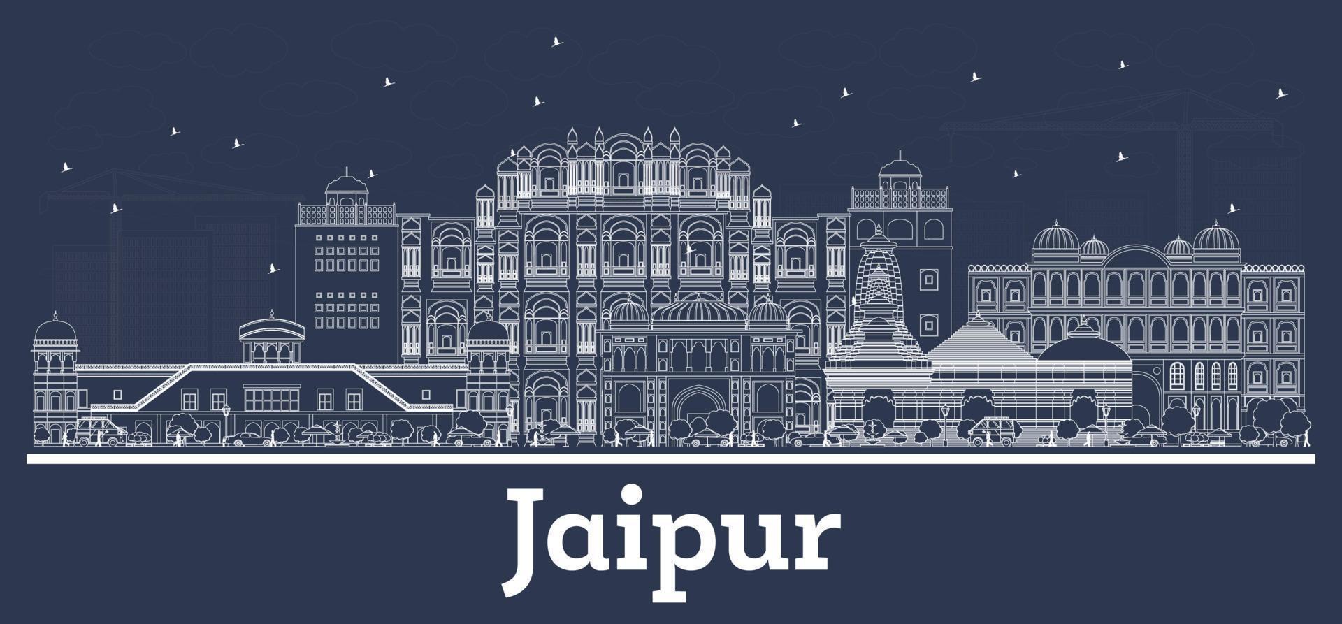 skizzieren sie die skyline von jaipur indien mit weißen gebäuden. vektor