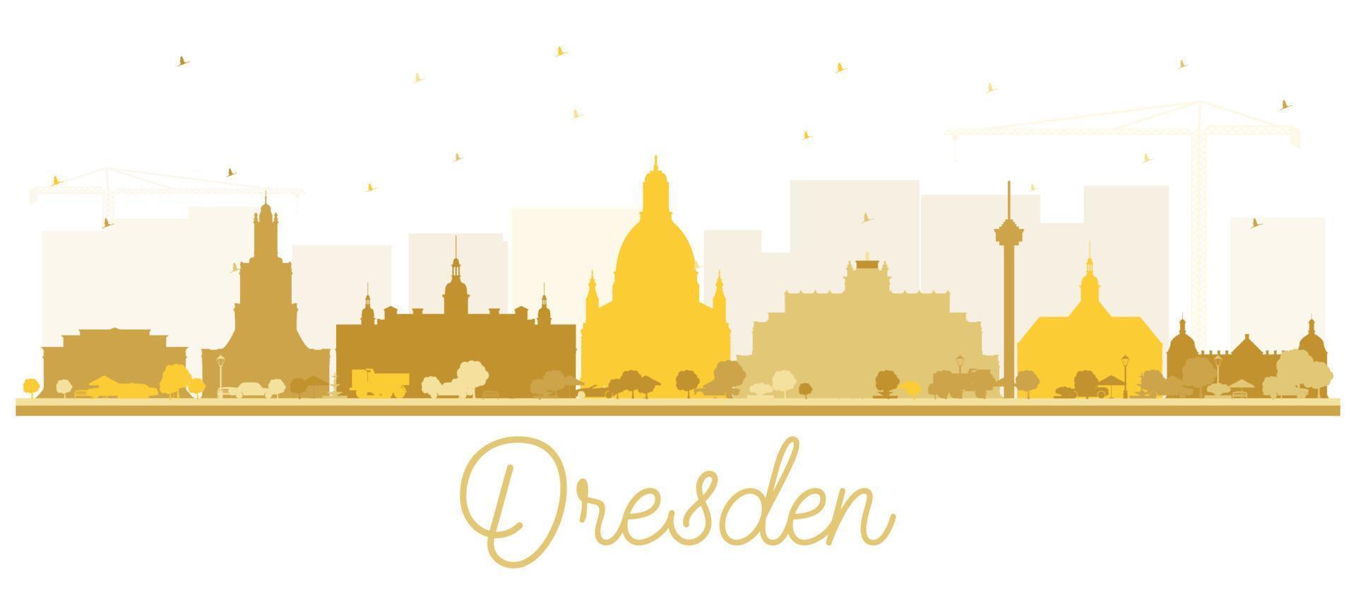 dresden deutschland stadtsilhouette mit goldenen gebäuden isoliert auf weiß. vektor