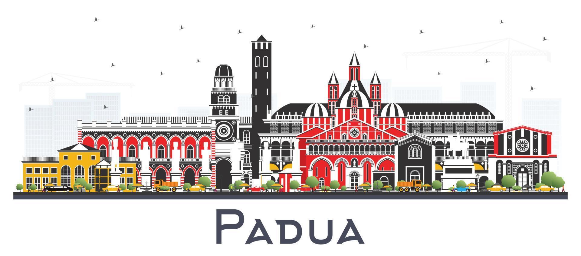 padua italien stadtskyline mit farbgebäuden isoliert auf weiß. vektor